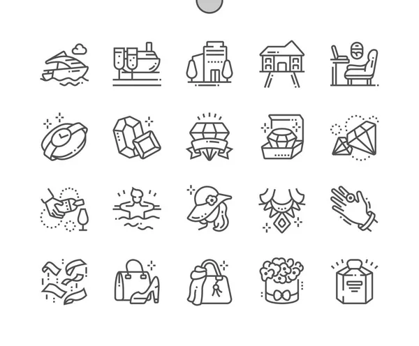 Luxury Well Crazy Pixel Perfect Vector Thin Line Icons Grid — стоковый вектор