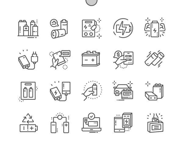 Akkus Gut Durchdachte Pixel Perfekte Vektor Thin Line Symbole Raster — Stockvektor