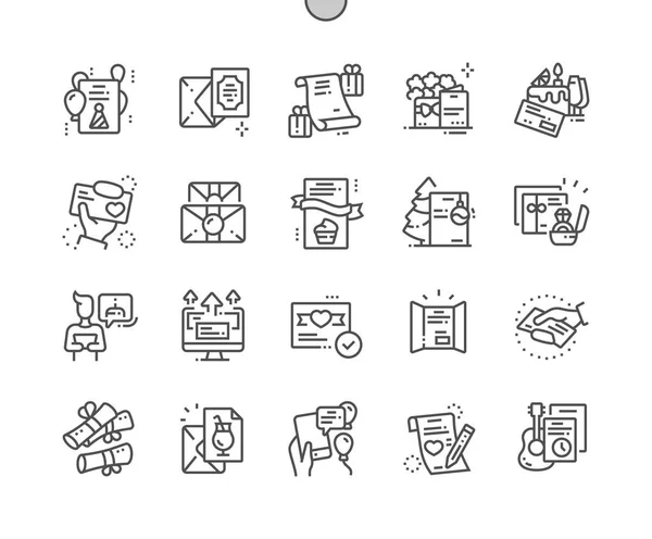 Invitación Pixel Perfect Vector Thin Line Iconos Grid Web Graphics — Vector de stock