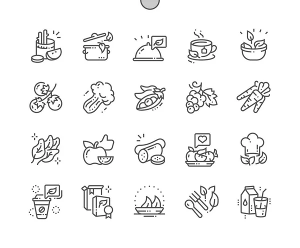 Comida Ecológica Pixel Perfect Vector Thin Line Iconos Grid Web — Vector de stock