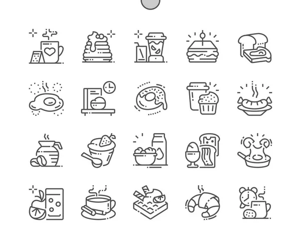 Desayuno Bien Hecho Pixel Perfect Vector Thin Line Iconos Rejilla — Archivo Imágenes Vectoriales