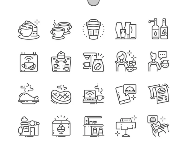 咖啡精心打造的像素完美向量细线图标 网格的 Web 图形和应用程序 — 图库矢量图片