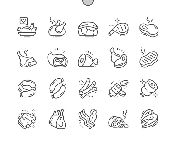 Meat Well Crafted Pixel Perfect Vector Thin Line Icons Grade — Vetor de Stock