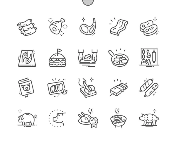 Pork Well Crafted Pixel Perfect Vector Thin Line Icons Grid — Stock Vector