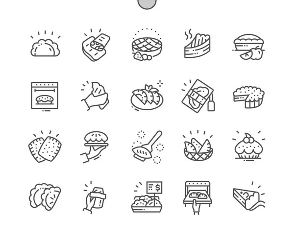 Pies Pasties Pixel Perfect Vector Thin Line Icons Grid Web - Stok Vektor