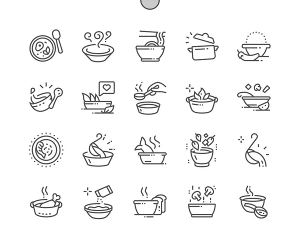 Sopa Píxeles Bien Elaborados Vector Perfecto Iconos Línea Delgada Rejilla — Vector de stock