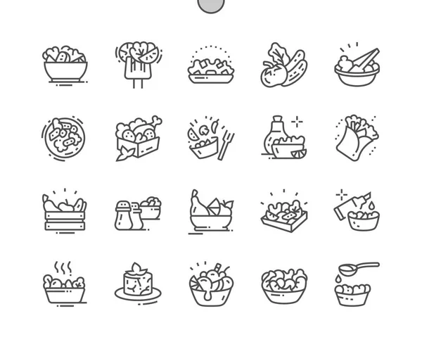 Salads Well Crafted Pixel Perfect Vector Thin Line Icons Grid — Stock Vector