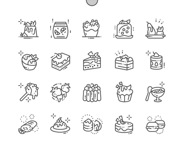 Десерти Добре Зроблені Pixel Perfect Векторні Тонкі Лінії Піктограми Сітка — стоковий вектор