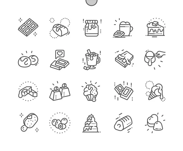 Chocolate Well Crafted Pixel Perfect Vector Thin Line Icons Grid — Stock Vector