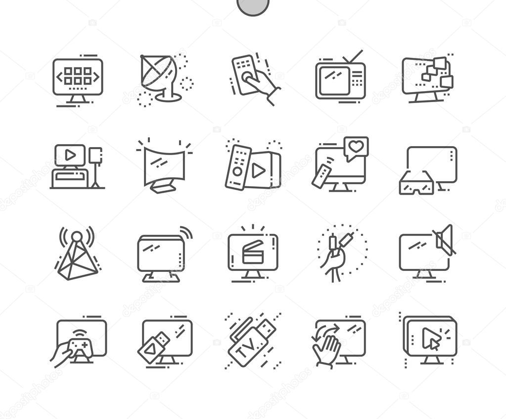 TV Well-crafted Pixel Perfect Vector Thin Line Icons 30 2x Grid for Web Graphics and Apps 