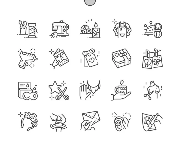 Pixel Hecho Mano Pixel Perfect Vector Thin Line Iconos Rejilla — Vector de stock