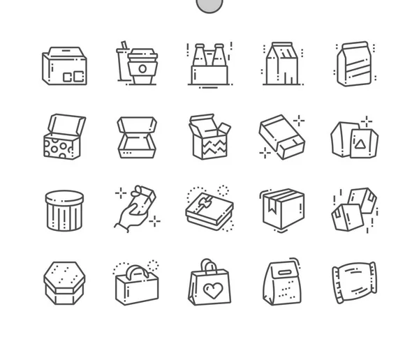 Embalaje Pixel Perfect Vector Thin Line Iconos Rejilla Para Gráficos — Vector de stock