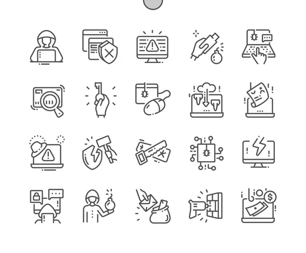 Hacker Well Crafted Pixel Perfect Vector Thin Line Icons Grid — Stock Vector