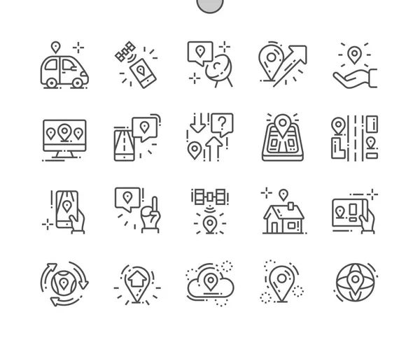 Navegación Global Pixel Perfect Vector Thin Line Iconos Grid Web — Vector de stock