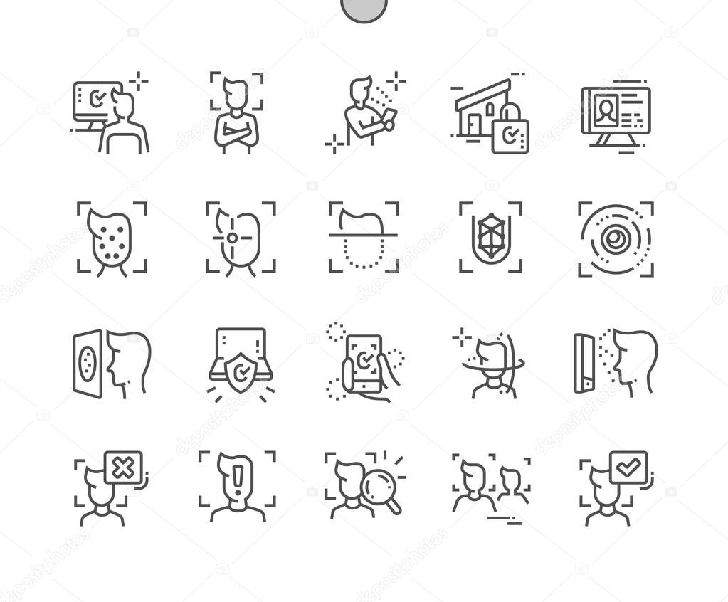 Face Detection Technology Well-crafted Pixel Perfect Vector Thin Line Icons 30 2x Grid for Web Graphics and Apps 