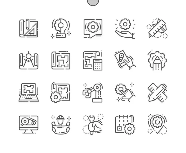 Engineering Well Crafted Pixel Perfect Vector Thin Line Icons Grid — Stock Vector