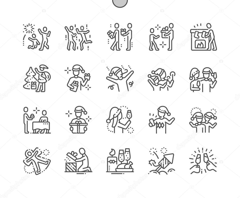 People celebrate Christmas Well-crafted Pixel Perfect Vector Thin Line Icons 30 2x Grid for Web Graphics and Apps 