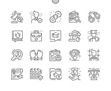 Hukuk iyi hazırlanmış piksel mükemmel vektör ince çizgi simgeler 30 2 x kılavuz Web grafikleri ve Apps. Basit en az piktogram
