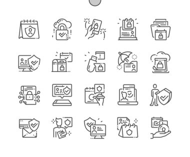 Uluslararası veri koruma günü iyi hazırlanmış piksel mükemmel vektör ince çizgi simgeler 30 2 x kılavuz Web grafikleri ve Apps. Basit en az piktogram