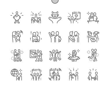 Uluslararası Hug gün iyi hazırlanmış piksel mükemmel vektör ince çizgi simgeler 30 2 x kılavuz Web grafikleri ve Apps. Basit en az piktogram