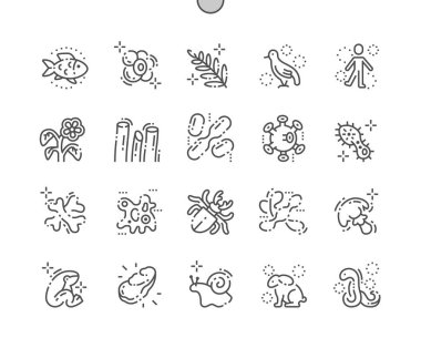 Organizmalar iyi hazırlanmış piksel mükemmel vektör ince çizgi simgeler 30 2 x kılavuz Web grafikleri ve Apps. Basit en az piktogram