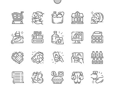 Süpermarket iyi hazırlanmış piksel mükemmel vektör ince çizgi simgeler 30 2 x kılavuz Web grafikleri ve Apps. Basit en az piktogram