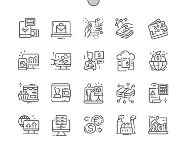Dijital Ekonomi iyi hazırlanmış piksel mükemmel vektör ince çizgi simgeler 30 2 x kılavuz Web grafikleri ve Apps. Basit en az piktogram