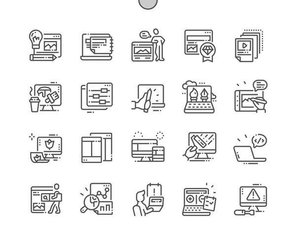 Diseño Web Pixel Perfect Vector Thin Line Icons Grid Web — Archivo Imágenes Vectoriales