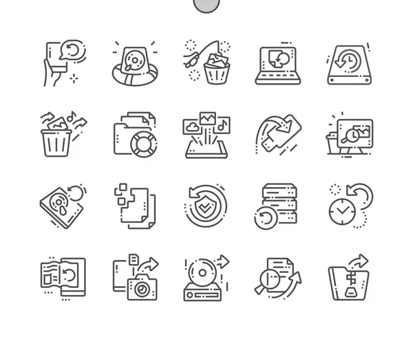 Recupero Dati Ben Realizzato Pixel Perfect Vector Thin Line Icons — Vettoriale Stock