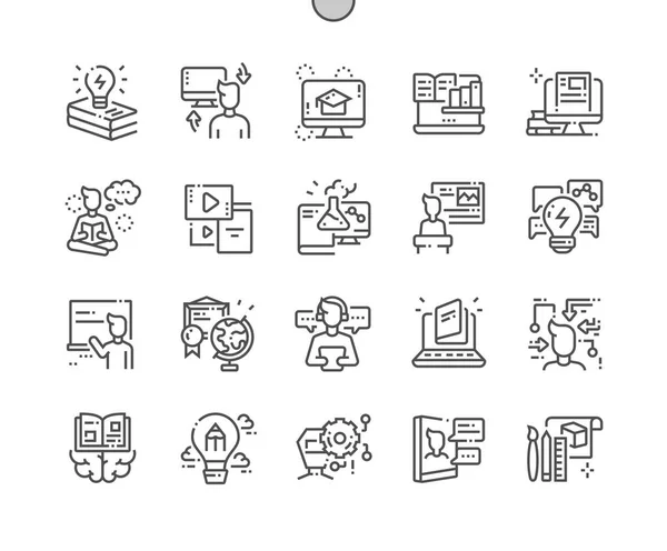 Learning Well Crafted Pixel Perfect Vector Thin Line Icons Grid - Stok Vektor