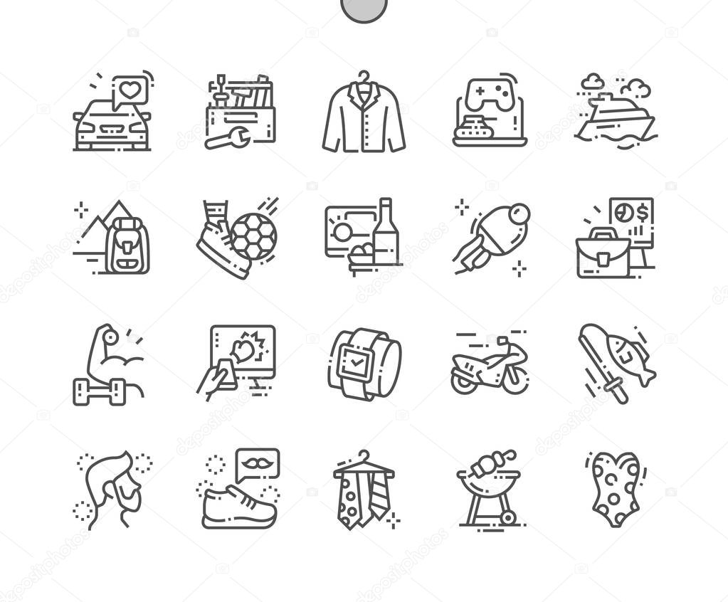 Male interest Well-crafted Pixel Perfect Vector Thin Line Icons 30 2x Grid for Web Graphics and Apps. Simple Minimal Pictogram