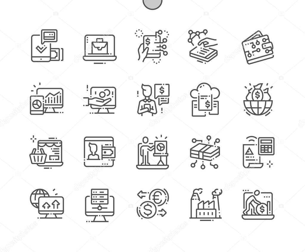Digital Economy Well-crafted Pixel Perfect Vector Thin Line Icons 30 2x Grid for Web Graphics and Apps. Simple Minimal Pictogram