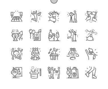 İyi hazırlanmış piksel mükemmel vektör ince çizgi simgeler 30 2 parti ve kutlama kılavuz Web grafikleri ve Apps-x. Basit en az piktogram