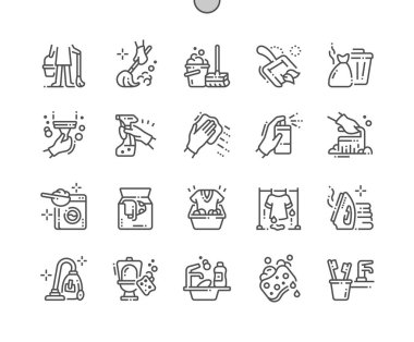İyi hazırlanmış piksel mükemmel vektör ince çizgi simgeler 30 2 temizlik kılavuz Web grafikleri ve Apps-x. Basit en az piktogram