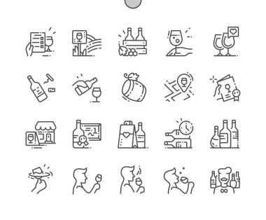 İyi hazırlanmış piksel mükemmel vektör ince çizgi simgeler 30 2 şarap kılavuz Web grafikleri ve Apps-x. Basit en az piktogram