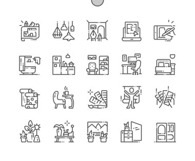 İç tasarım iyi hazırlanmış piksel mükemmel vektör ince çizgi simgeler 30 2 x kılavuz Web grafikleri ve Apps. Basit en az piktogram