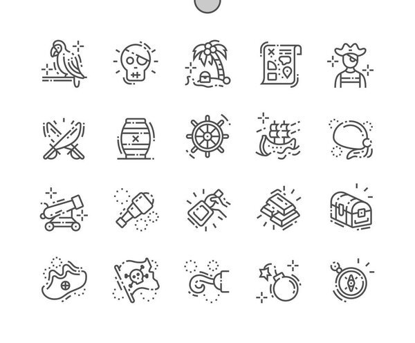 Pirate Set Well-crafted Pixel Perfect Vector Thin Line Icons 30 2x Grid for Web Graphics and Apps. Simple Minimal Pictogram