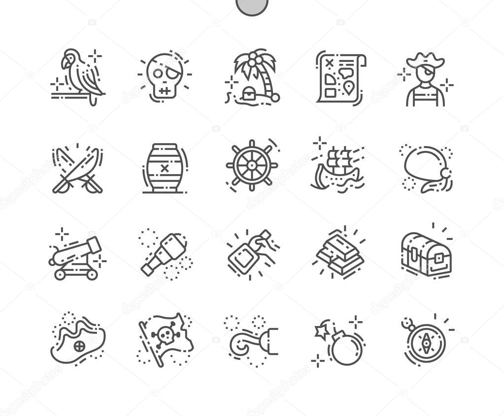 Pirate Set Well-crafted Pixel Perfect Vector Thin Line Icons 30 2x Grid for Web Graphics and Apps. Simple Minimal Pictogram