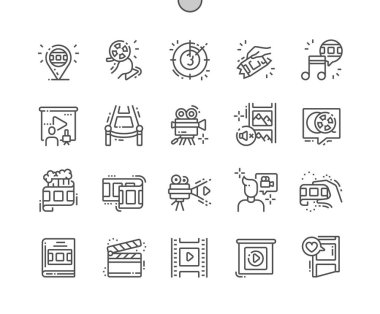 Film Iyi hazırlanmış Pixel Perfect Vector İnce Çizgi Simgeler 30 2x Grid Web Grafik ve Uygulamalar için. Basit Minimal Piktogram