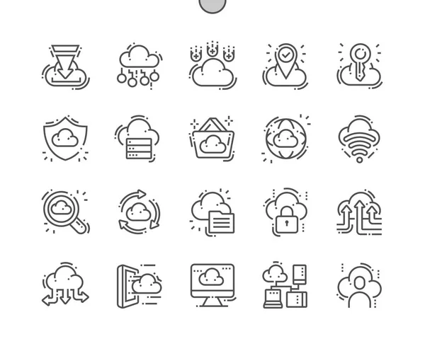 Cloud Computing goed vervaardigde pixel perfecte vector dunne lijn pictogrammen 30 2x grid voor webafbeeldingen en apps. Eenvoudige minimale pictogram — Stockvector