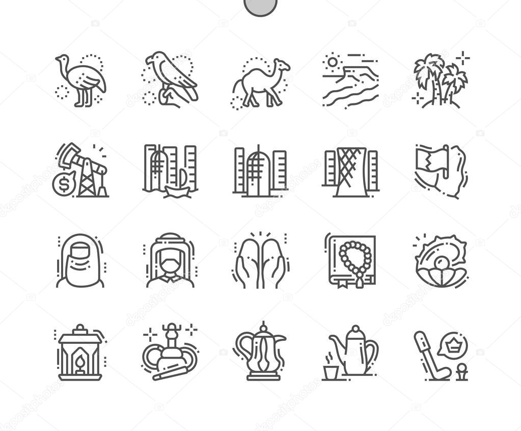 Qatar Well-crafted Pixel Perfect Vector Thin Line Icons 30 2x Grid for Web Graphics and Apps. Simple Minimal Pictogram