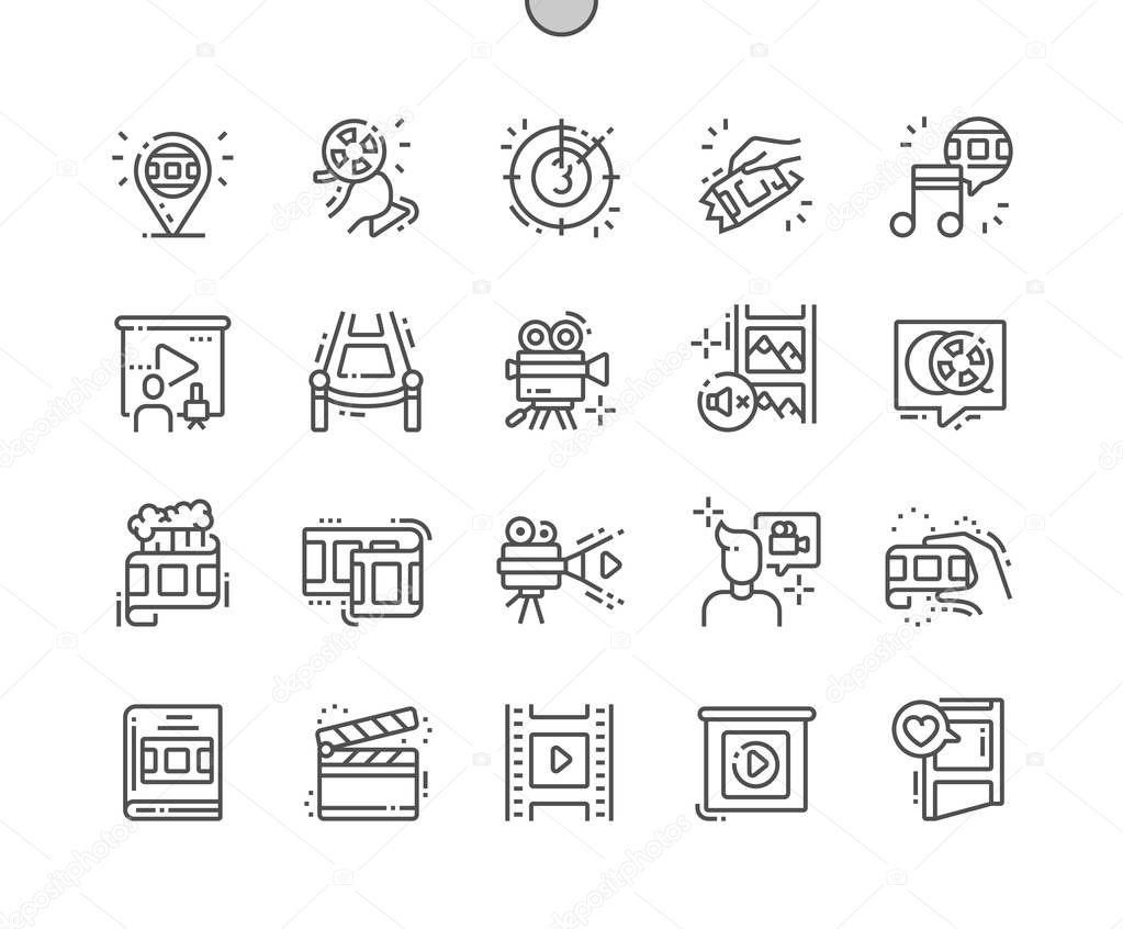 Film Well-crafted Pixel Perfect Vector Thin Line Icons 30 2x Grid for Web Graphics and Apps. Simple Minimal Pictogram