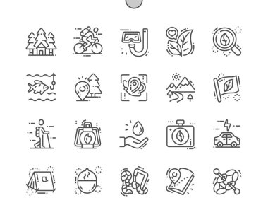 Eko turizm Iyi hazırlanmış Pixel Perfect Vector İnce Çizgi Simgeler 30 2x Grid Web Grafik ve Apps için. Basit Minimal Piktogram