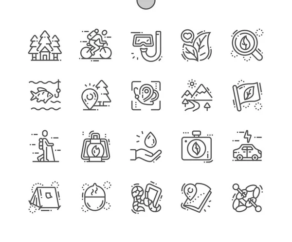 Eko turizm Iyi hazırlanmış Pixel Perfect Vector İnce Çizgi Simgeler 30 2x Grid Web Grafik ve Apps için. Basit Minimal Piktogram — Stok Vektör