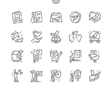 Uluslararası Kuş Günü İyi hazırlanmış Pixel Perfect Vector İnce Çizgi Simgeler 30 2x Grid Web Grafik ve Apps için. Basit Minimal Piktogram