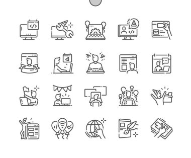 Web yöneticileri Gün Iyi hazırlanmış Pixel Perfect Vector İnce Çizgi Simgeleri Web Grafik ve Uygulamalar için 30 2x Grid. Basit Minimal Piktogram