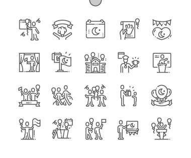 Nisan Ulusal Egemenlik ve Çocuk Bayramı Iyi hazırlanmış Pixel Perfect Vector İnce Çizgi Simgeler 30 2x Grid Web Grafik ve Apps için. Basit Minimal Piktogram