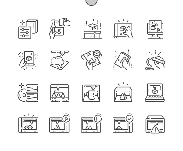 Elementos de impresión 3D Pixel Perfect Vector Thin Line Icons 30 2x Grid for Web Graphics and Apps. Pictograma mínimo simple — Vector de stock