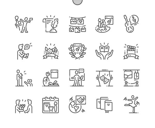 Hari Budaya Sedunia Pixel Perfect Vector Thin Line Icons 30 2x Grid for Web Graphics and Apps. Pictogram Minimal Sederhana - Stok Vektor