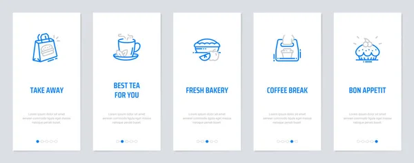 取り除く、あなたのために最高のお茶、新鮮なベーカリー、コーヒーブレイク、強い比喩を持つボン食欲垂直カード. — ストックベクタ